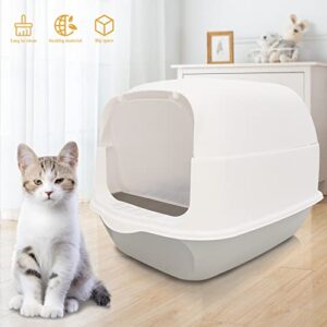 BNOSDM Cat Litter Box with Lid Plastic Cat Litter Boxes Enclosed Anti-Splshing Standard Kitten Toilet with Door and Pedal for Indoor Kitty(Grey Band Spoon)