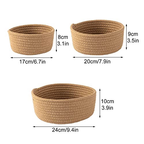 RNSUNH Cotton Rope Woven Storage Basket 3Pcs Woven Basket Rope Storage Basket Small Catch All Basket Round Mini Storage Bins for Home Classroom Boho Decor,3Size