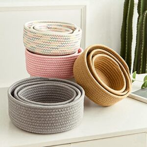 RNSUNH Cotton Rope Woven Storage Basket 3Pcs Woven Basket Rope Storage Basket Small Catch All Basket Round Mini Storage Bins for Home Classroom Boho Decor,3Size