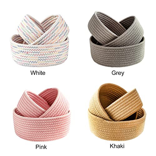 RNSUNH Cotton Rope Woven Storage Basket 3Pcs Woven Basket Rope Storage Basket Small Catch All Basket Round Mini Storage Bins for Home Classroom Boho Decor,3Size