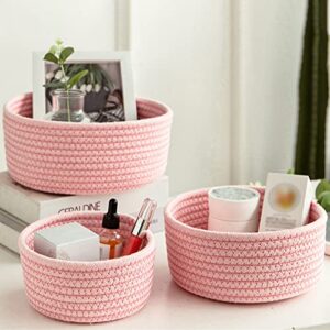 RNSUNH Cotton Rope Woven Storage Basket 3Pcs Woven Basket Rope Storage Basket Small Catch All Basket Round Mini Storage Bins for Home Classroom Boho Decor,3Size