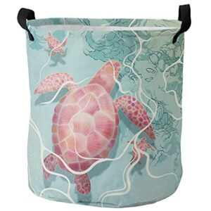 jeonswod sea turtle pattern laundry basket bathroom organizer foldable hamper laundry for dirty clothing storage baskets (color : green, size : 42x44cm)