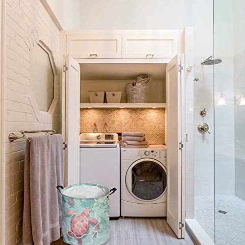 JEONSWOD Sea Turtle Pattern Laundry Basket Bathroom Organizer Foldable Hamper Laundry for Dirty Clothing Storage Baskets (Color : Green, Size : 42x44cm)