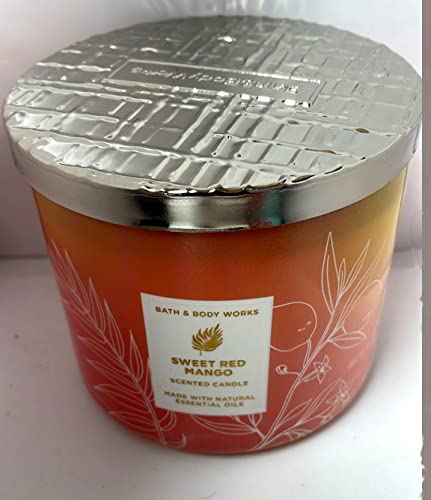 Bath & Body Works, White Barn 3-Wick Candle w/Essential Oils - 14.5 oz - 2022 Spring Scents! (Sweet Red Mango)