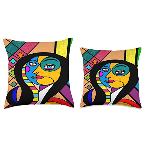 Funky Abstract Mona Lisa Art Face Throw Pillow, 18x18, Multicolor