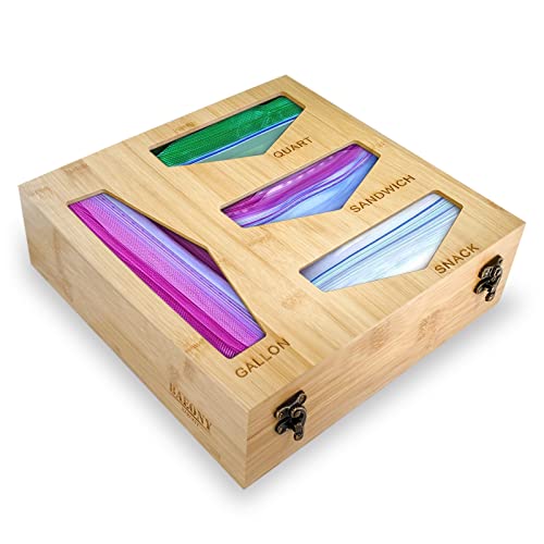 BAEONY Ziplock Bag Storage Organizer, Bamboo Ziplock Bag Organizer and Baggie Organizer for Kitchen Drawer, Compatible with Gallon, Quart, Sandwich & Snack Variety Size Bags