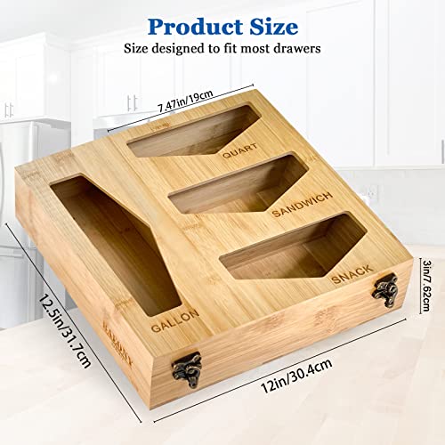 BAEONY Ziplock Bag Storage Organizer, Bamboo Ziplock Bag Organizer and Baggie Organizer for Kitchen Drawer, Compatible with Gallon, Quart, Sandwich & Snack Variety Size Bags