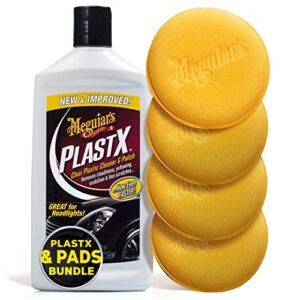 meguiar's plastx clear plastic cleaner & polish - 10 fluid ounces bundle with supreme shine 4" foam applicator pads - 4 pack