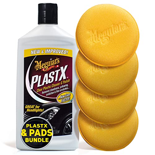 Meguiar's PlastX Clear Plastic Cleaner & Polish - 10 Fluid Ounces Bundle with Supreme Shine 4" Foam Applicator Pads - 4 Pack