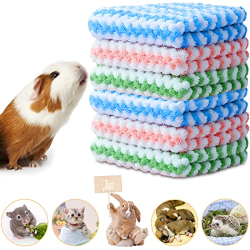 6 Pieces Guinea Pig Soft Blankets, Rabbits Hamster Cage Liner Supplies, Fleece Fabric Bedding Mats Bath Towels for Small Animals Pets Puppy Kitten Hedgehog Squirrel Accessories