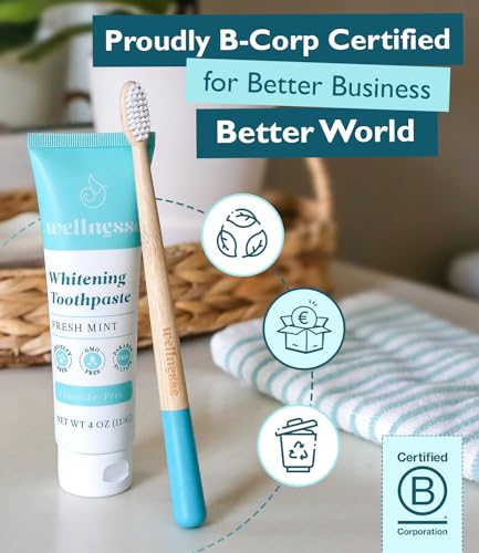 Wellnesse Whitening Toothpaste - Teeth Whitening Fluoride Free Natural Toothpaste - Fresh Mint - 3 Tubes, 4 oz - Made with Hydroxyapatite Powder, Green Tea Powder, and Aloe Vera