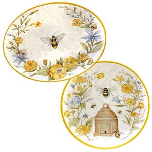 certified international bee sweet 2 piece melamine platter set, multicolor , large