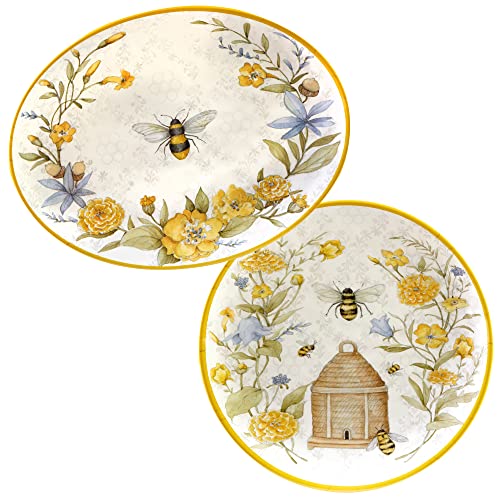 Certified International Bee Sweet 2 Piece Melamine Platter Set, Multicolor , Large