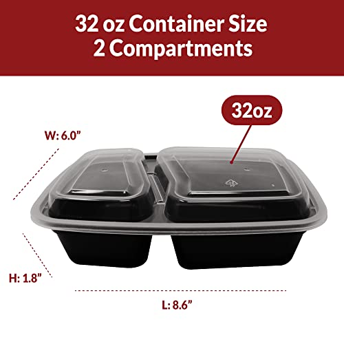 Reli. Meal Prep Containers, 32 oz. | 45 Pack | 2 Compartment Food Container w/Lids | Microwavable Food Storage Containers/To Go | Black Reusable Bento Box/Lunch Box Containers for Food/Meal Prep