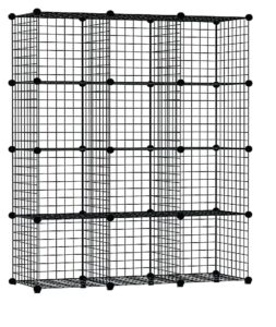 allgonicer 14"x14" wire grid shelf cubes, patented design, sturdy and long last, floor-stand or wall-hang, easy diy assembly (12cubes/43panels, black)