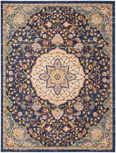 nourison passion navy multicolor 8' x 10' area -rug, farmhouse, transitional, bed room, living room, dining room, kitchen, easy -cleaning, non shedding (8x10)