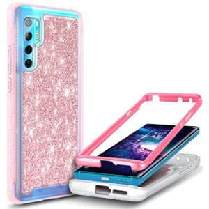 nznd case for tcl 20 pro 5g, full-body protective shockproof rugged bumper cover, impact resist durable phone case (glitter rose gold)