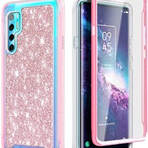 NZND Case for TCL 20 Pro 5G, Full-Body Protective Shockproof Rugged Bumper Cover, Impact Resist Durable Phone Case (Glitter Rose Gold)