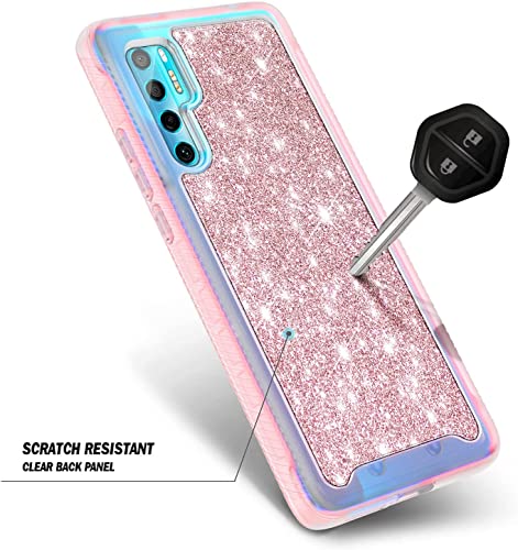 NZND Case for TCL 20 Pro 5G, Full-Body Protective Shockproof Rugged Bumper Cover, Impact Resist Durable Phone Case (Glitter Rose Gold)