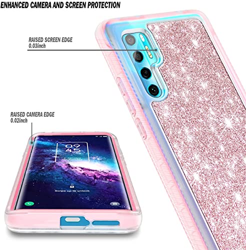 NZND Case for TCL 20 Pro 5G, Full-Body Protective Shockproof Rugged Bumper Cover, Impact Resist Durable Phone Case (Glitter Rose Gold)