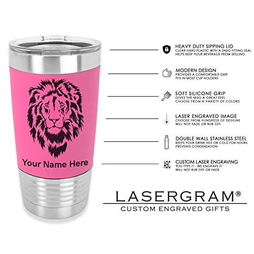 LaserGram 20oz Vacuum Insulated Tumbler Mug, Happy Face, Personalized Engraving Included (Silicone Grip, Pink)
