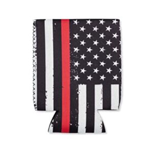 Thin Red Line Collapsible Beer Can and Bottle Beverage Cooler Sleeves - 2 Pack - Standard Size 12 oz - 3mm Thick Insulated Neoprene - Fireman Firefighter