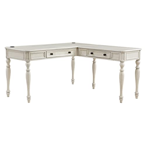 OSP Home Furnishings Country Meadows L-Shape Desk with 2 Full Drawers and Power Hub, Antique White