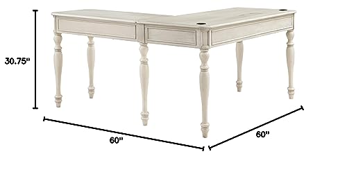 OSP Home Furnishings Country Meadows L-Shape Desk with 2 Full Drawers and Power Hub, Antique White