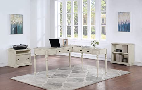 OSP Home Furnishings Country Meadows L-Shape Desk with 2 Full Drawers and Power Hub, Antique White