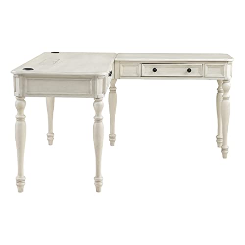 OSP Home Furnishings Country Meadows L-Shape Desk with 2 Full Drawers and Power Hub, Antique White