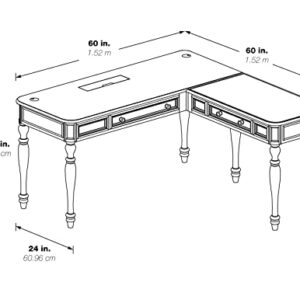 OSP Home Furnishings Country Meadows L-Shape Desk with 2 Full Drawers and Power Hub, Antique White