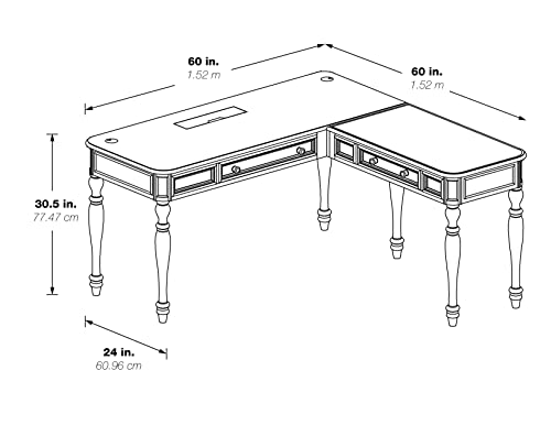 OSP Home Furnishings Country Meadows L-Shape Desk with 2 Full Drawers and Power Hub, Antique White
