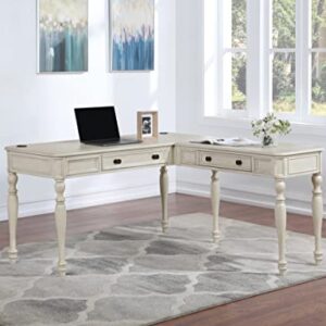 OSP Home Furnishings Country Meadows L-Shape Desk with 2 Full Drawers and Power Hub, Antique White