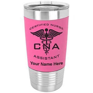 lasergram 20oz vacuum insulated tumbler mug, cna certified nurse assistant, personalized engraving included (silicone grip, pink)