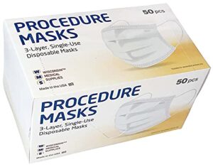 wms wisconsin medical supplies, 3-layer face masks, made in usa, 1 pack (50 masks)