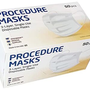 WMS Wisconsin Medical Supplies, 3-Layer Face Masks, MADE IN USA, 1 Pack (50 Masks)