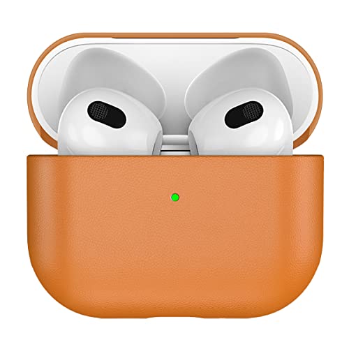 AirPods 3 Leather Case Cover, Docco Jette Fully-Wrapped Italian Genuine Leather Case for Apple AirPods 3,Supports Wireless Charging Front LED Visible