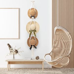 COCHIE 2 Pack Hat Rack Boho Handmade Hat Hangers Adjustable for Wall Decoration, Hat Organizer Holds 6 Different sized Hats Display for Women Men（Beige,5.74 Ft）