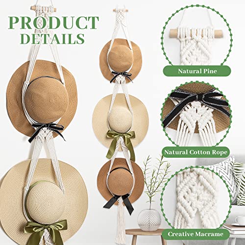 COCHIE 2 Pack Hat Rack Boho Handmade Hat Hangers Adjustable for Wall Decoration, Hat Organizer Holds 6 Different sized Hats Display for Women Men（Beige,5.74 Ft）