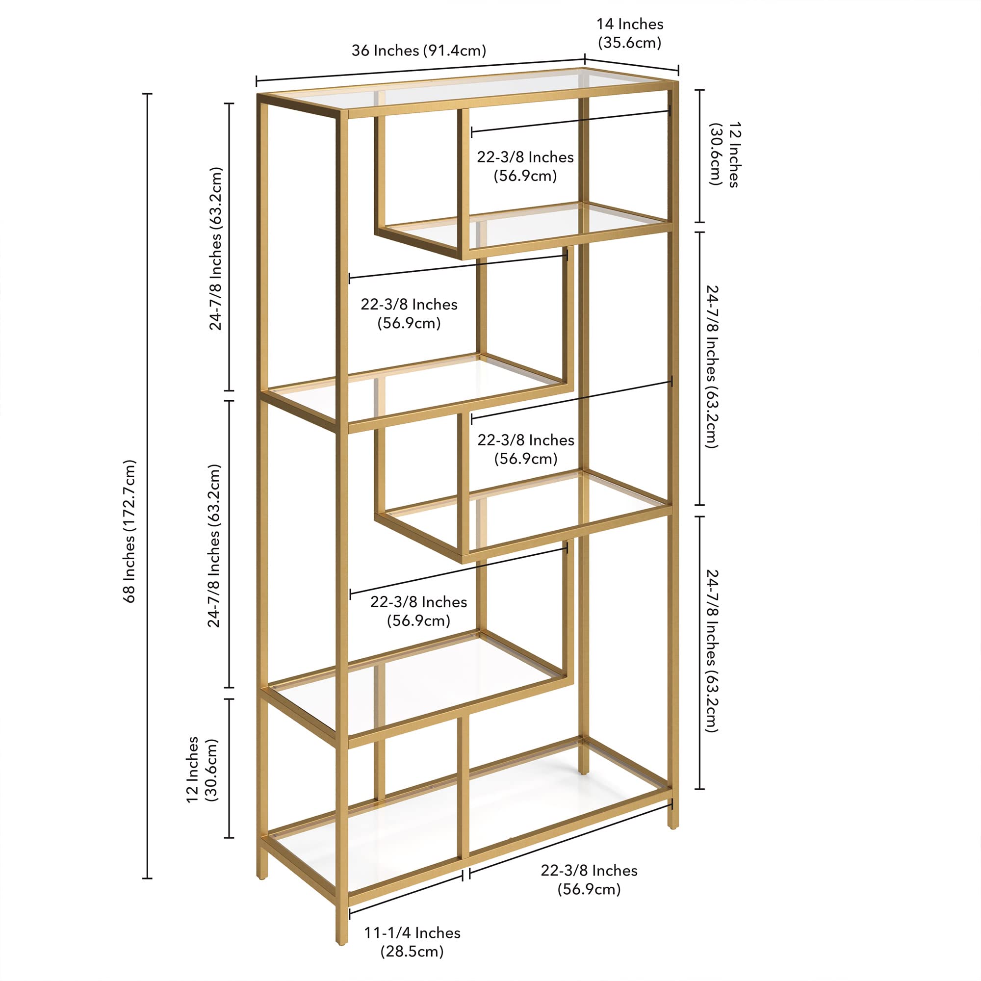 Isla 68'' Tall Rectangular Bookcase in Gold