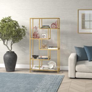 Isla 68'' Tall Rectangular Bookcase in Gold