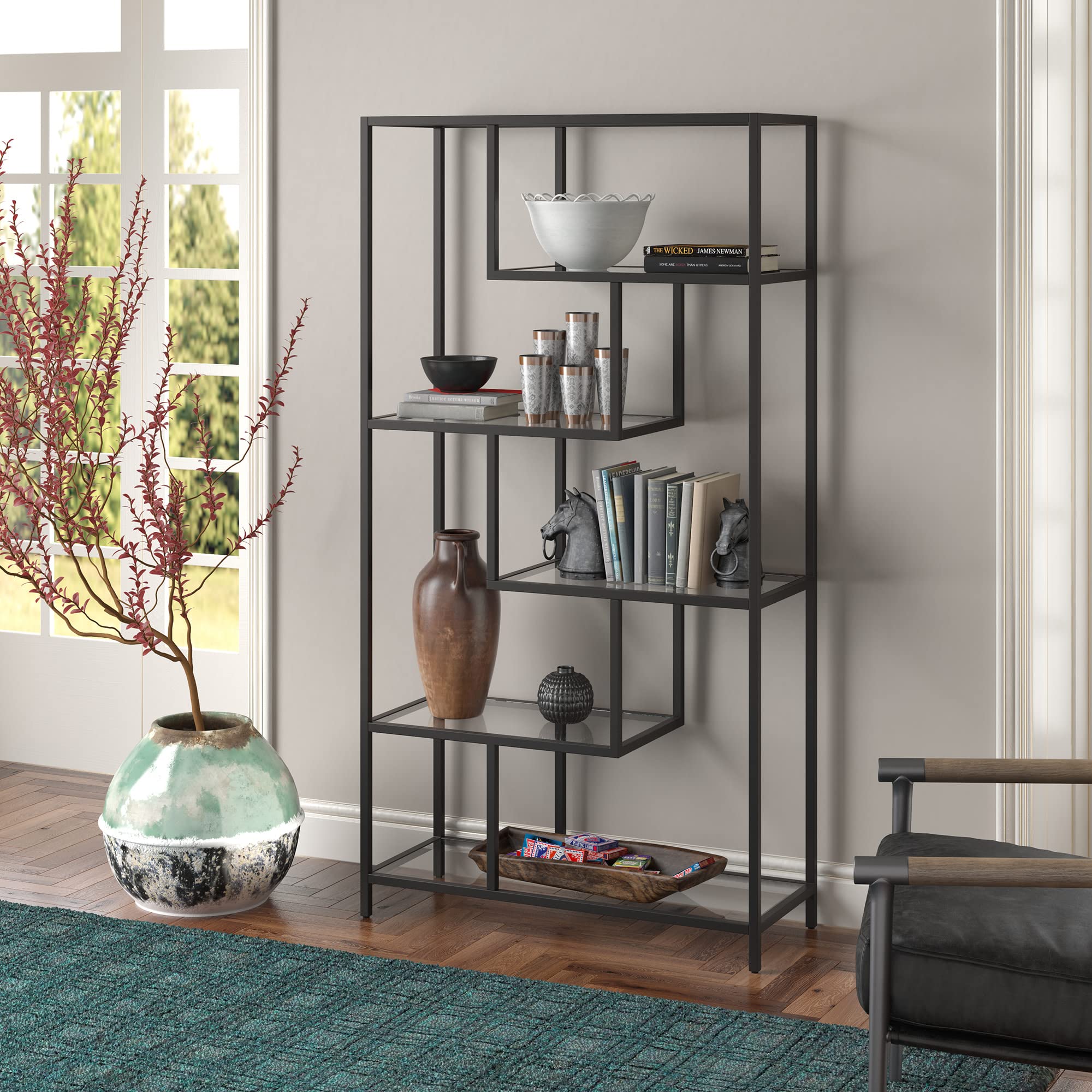 Isla 68'' Tall Rectangular Bookcase in Blackened Bronze