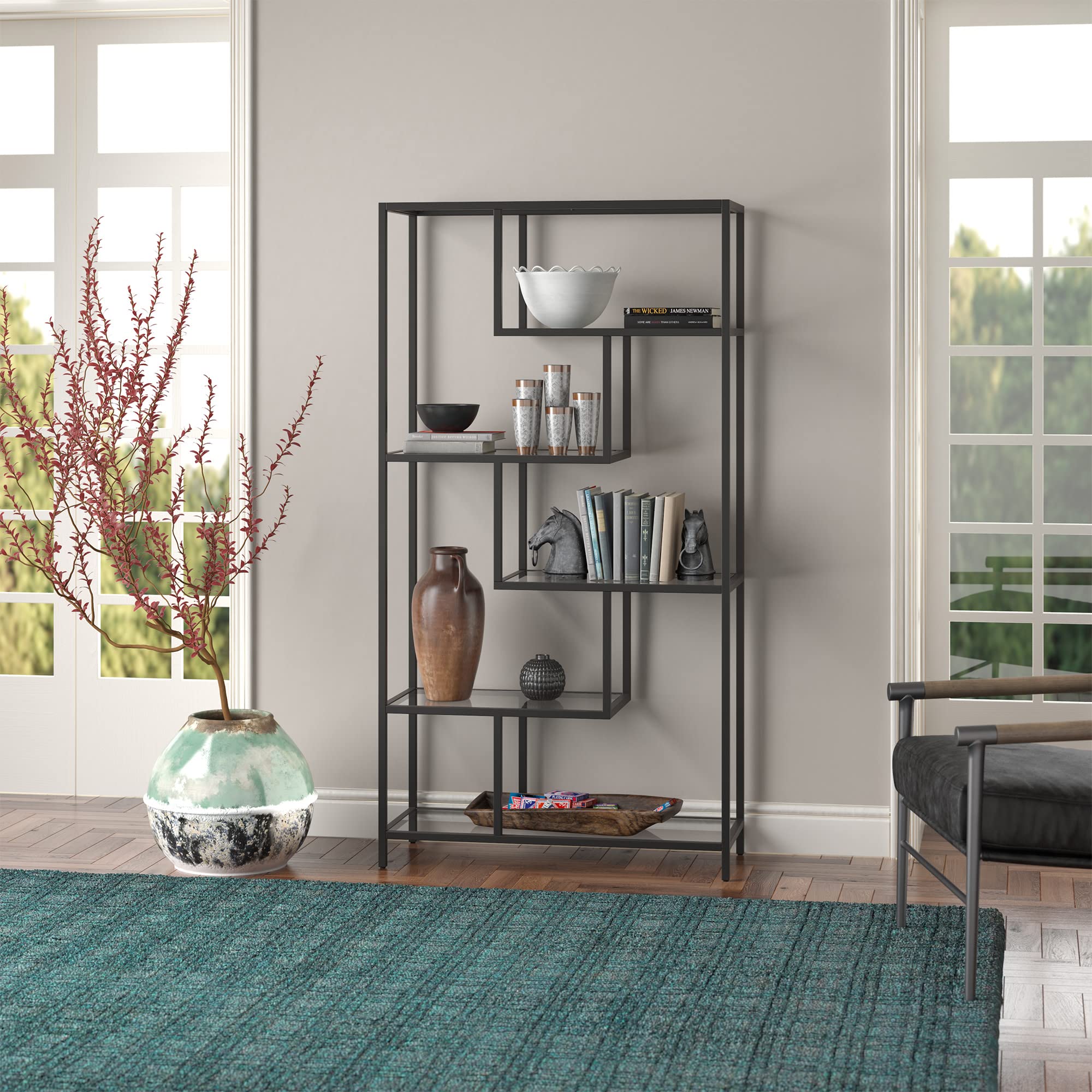 Isla 68'' Tall Rectangular Bookcase in Blackened Bronze