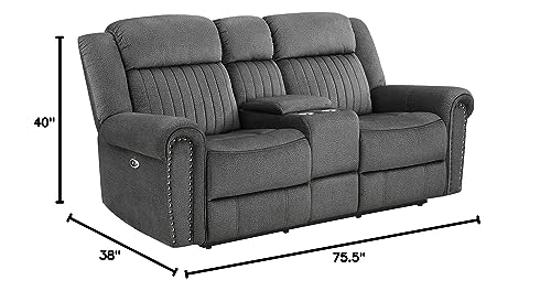 Lexicon Dakota Power Double Reclining Loveseat, Charcoal