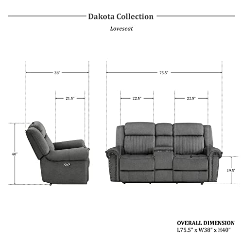 Lexicon Dakota Power Double Reclining Loveseat, Charcoal