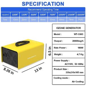 [Upgraded 5000 Sq Ft]Ozone Machine Generator 20000mg/h High Capacity Long-life quartz ozone tube,Ozone Machine Odor Removal,Suitable for Large Space Areas home,Basement,Office,Bathroom,Car,Pet,Hotel.