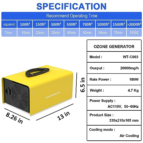 [Upgraded 5000 Sq Ft]Ozone Machine Generator 20000mg/h High Capacity Long-life quartz ozone tube,Ozone Machine Odor Removal,Suitable for Large Space Areas home,Basement,Office,Bathroom,Car,Pet,Hotel.