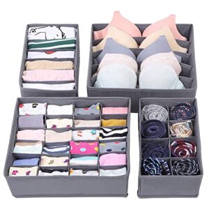 4 pieces underwear drawer organizers divider,fabric foldable dresser storage basket organizers,clothing storage organizers box bins for bra,lingerie, panties, socks, briefs,ties, belts