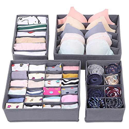 4 Pieces Underwear Drawer Organizers Divider,Fabric Foldable Dresser Storage Basket Organizers,Clothing Storage Organizers Box Bins for Bra,Lingerie, Panties, Socks, Briefs,Ties, Belts