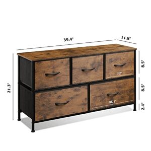 WLIVE 5 Drawer Dresser & C Side Table Set, Rustic Brown